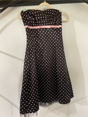 B Darlin Black Dress with Pink Polka Dots